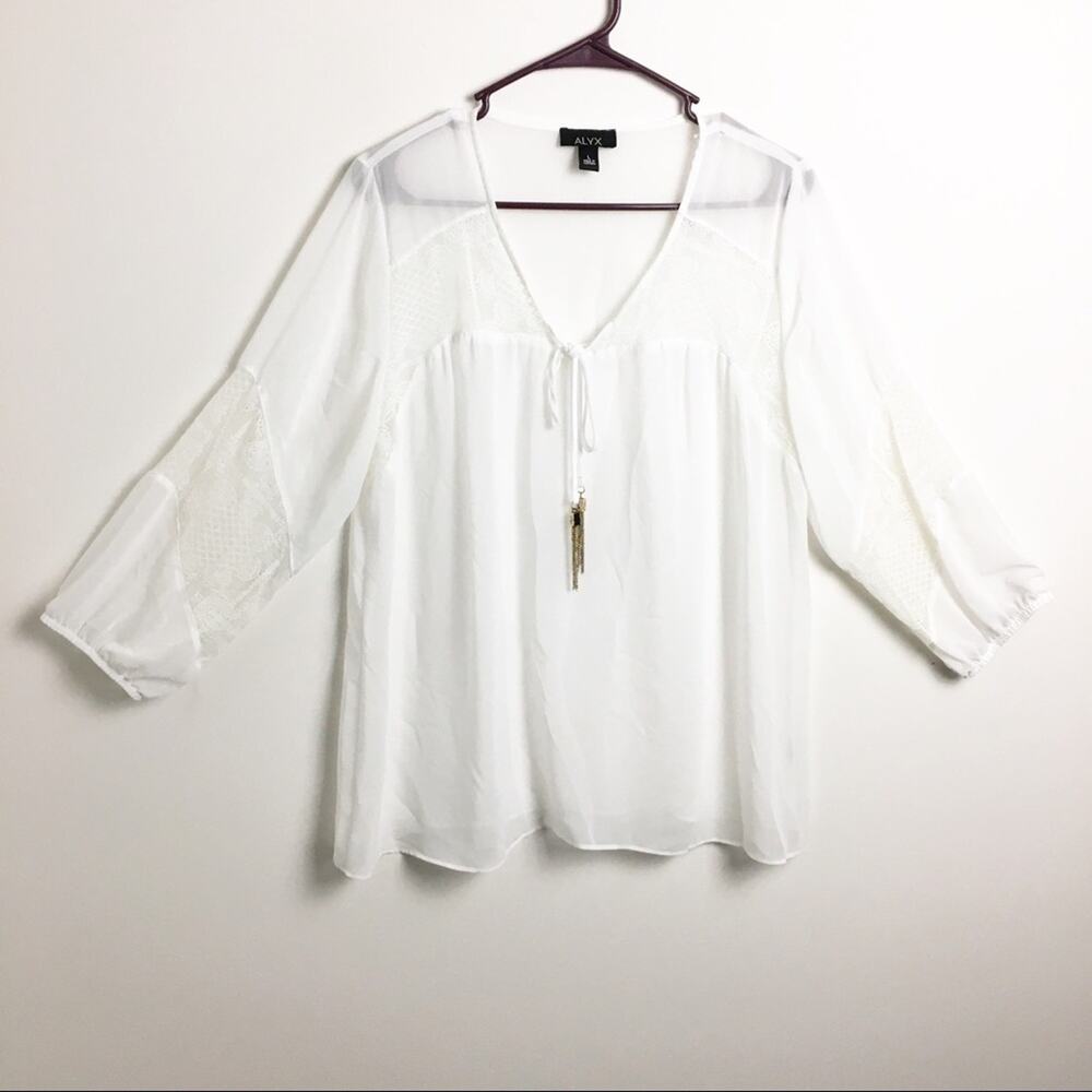 Alyx Boho Blouse with Lace and Tassels White Large